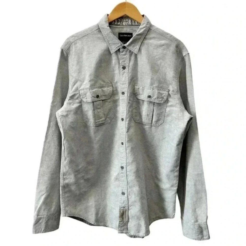 Calvin Klein Mens Shirt Long Sleeve Button Down Collared Grey Size Large NWOT
